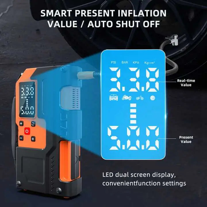 Wholesale New 12V Car Air Pump Tire Inflator With Emergency LED Light Portable 10000mAh Jump Starter Battery Tire Inflator - Aran Shop
